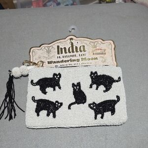 India Handmade Black and White Cat Clutch